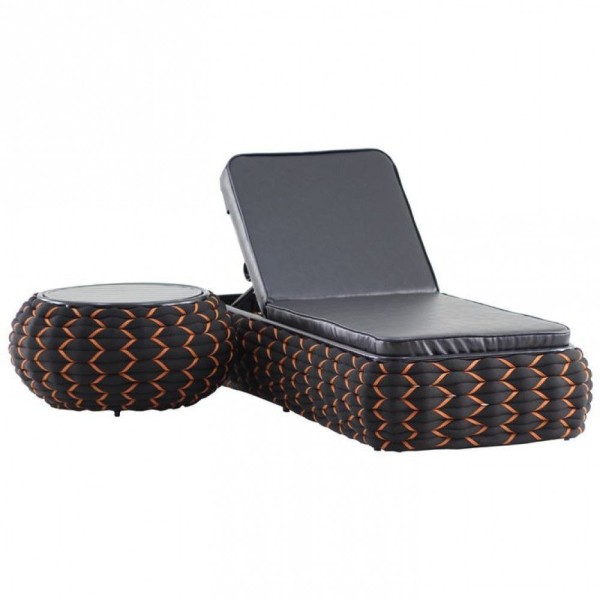 Encontraproduto.com.br - Espreguiçadeira E Mesa Tricô Náutico Piscina Alumínio Jardim Azul Marinho