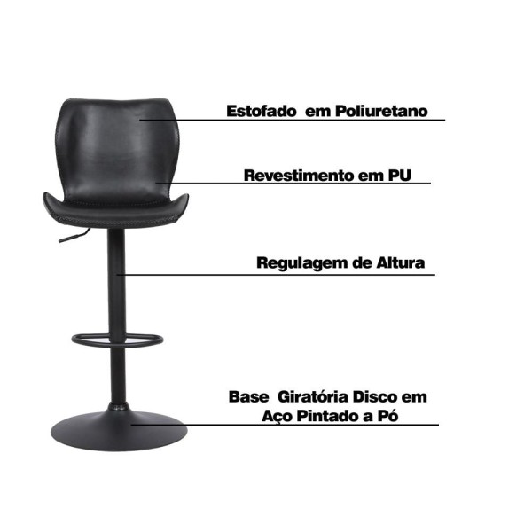 Encontraproduto.com.br - Kit 4 Banquetas Base em Aço Giratória Naboo Com Regulagem de Altura PU Preto G56 - Gran Belo
