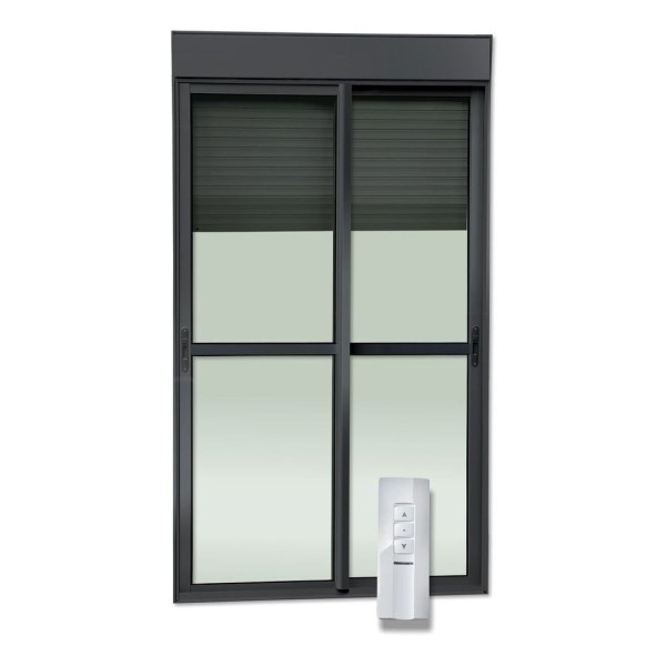 Porta De Correr Com Persiana Integrada Correr Com Motor E Controle Remoto 2 Folhas Móveis 230 X 180 Preto