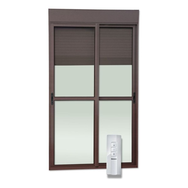 Porta De Correr Com Persiana Integrada Correr Com Motor E Controle Remoto 2 Folhas Móveis 230 X 180 Corten