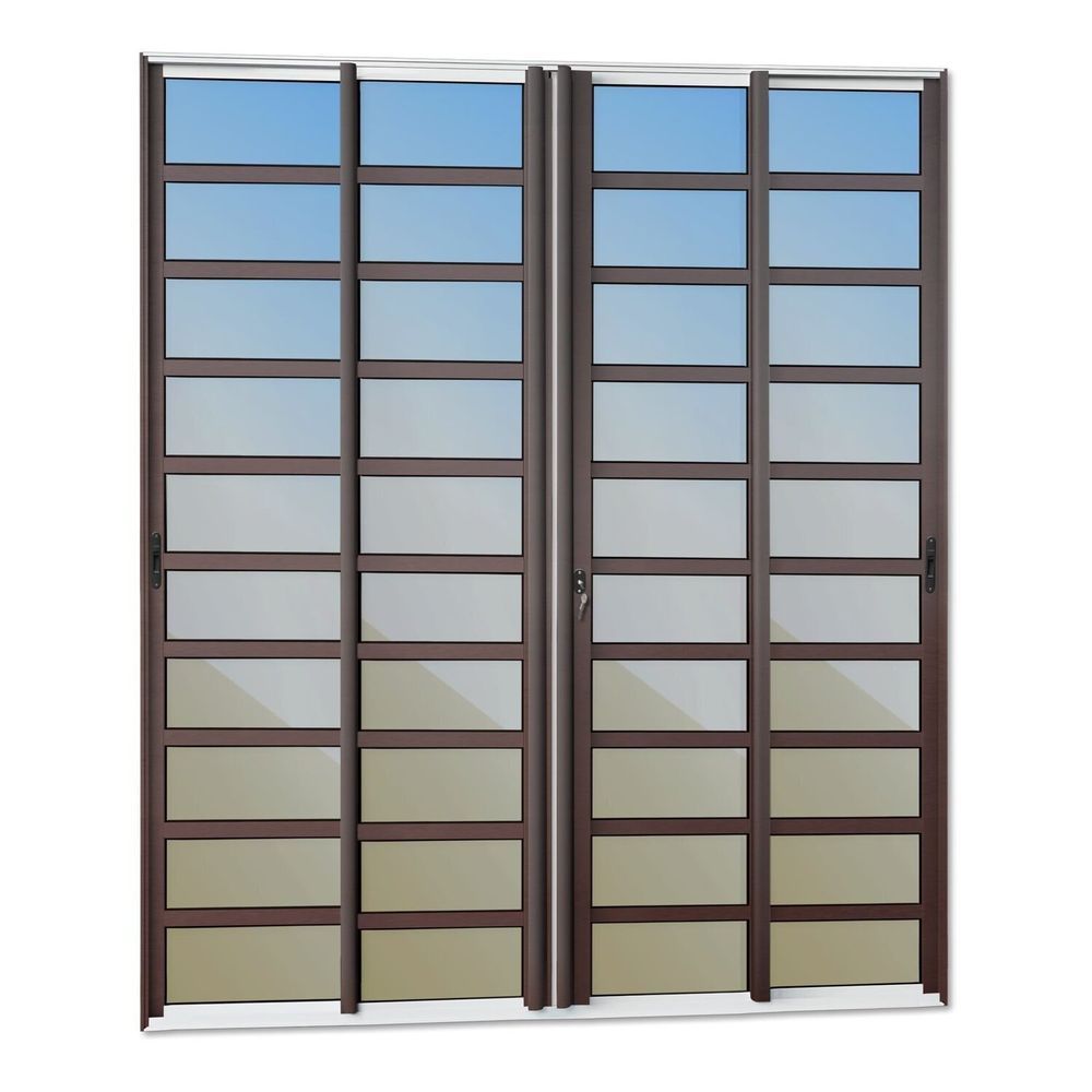 Encontraproduto.com.br - Porta De Correr Com Travessas 4 Folhas Moveis 210 X 240 Elite Com Fechadura Tetra Vidro Reflex Mix Corten