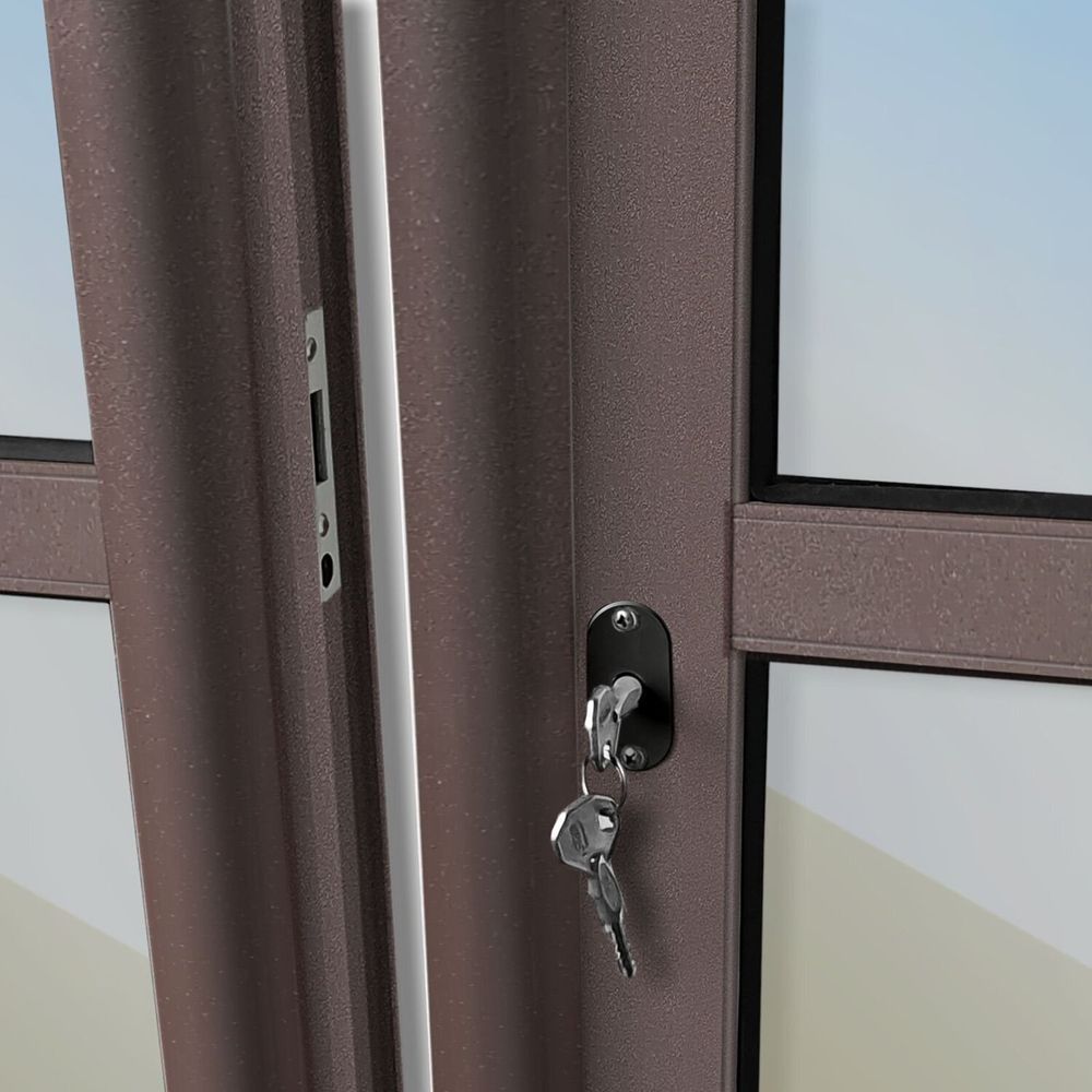 Encontraproduto.com.br - Porta De Correr Com Travessas 4 Folhas Moveis 210 X 240 Elite Com Fechadura Tetra Vidro Reflex Mix Corten