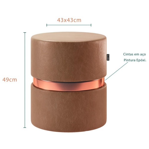 Encontraproduto.com.br - Kit 02 Puffs Bancos Redondo Porto 49x43cm Corano Coffee