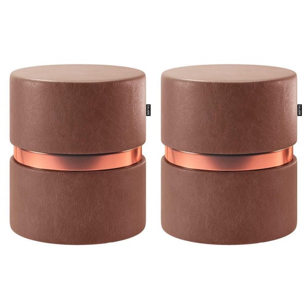 Encontraproduto.com.br - Kit 02 Puffs Bancos Redondo Porto 49x43cm Corano Coffee