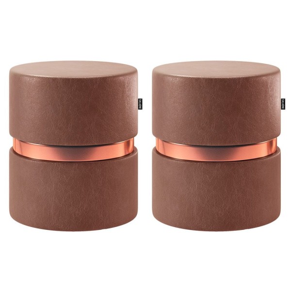 Encontraproduto.com.br - Kit 02 Puffs Bancos Redondo Porto 49x43cm Corano Coffee