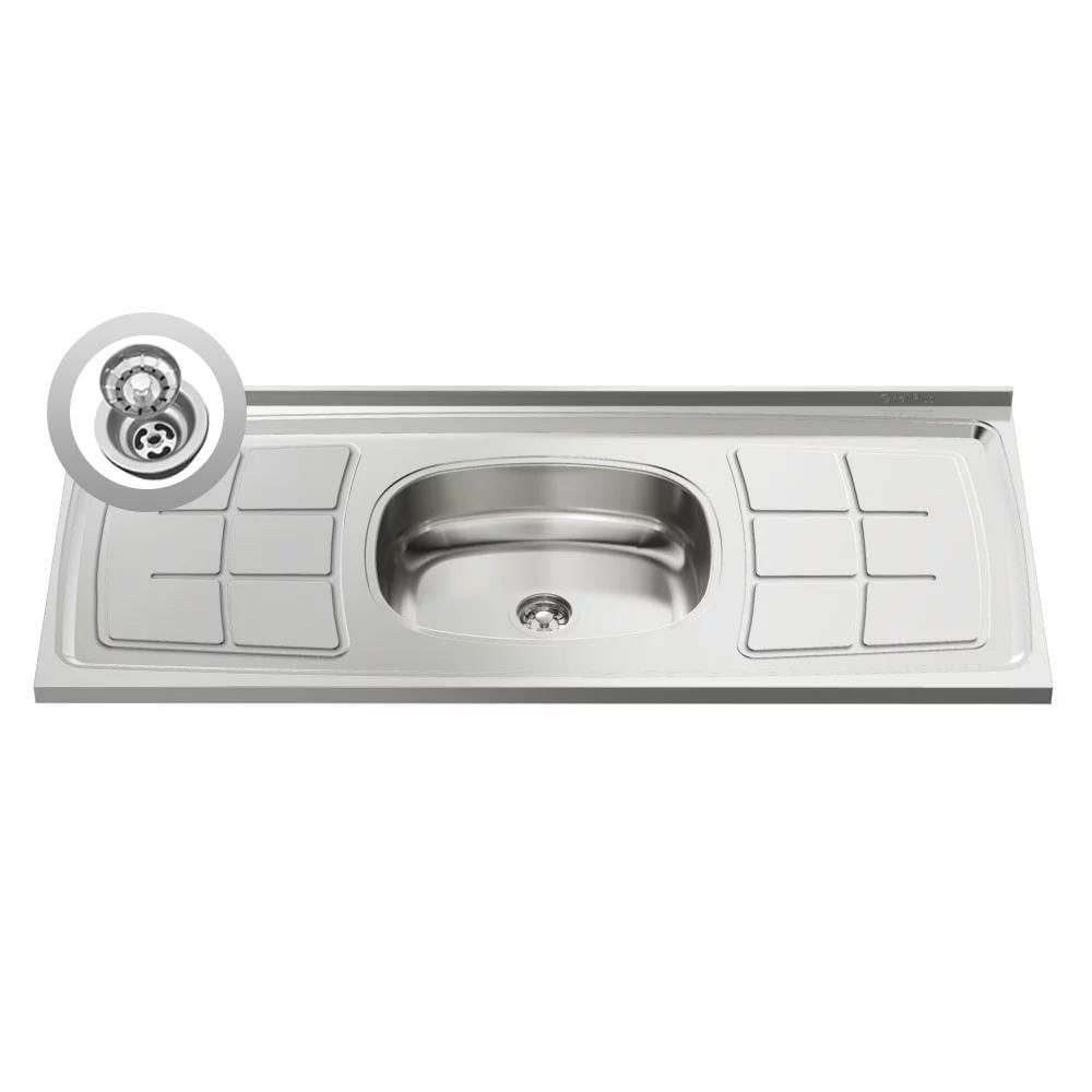 Encontraproduto.com.br - Balcão Gabinete Com Pia Inox 100cm 3 Portas 2 Gavetas Luziania Branco - Lumil Móveis