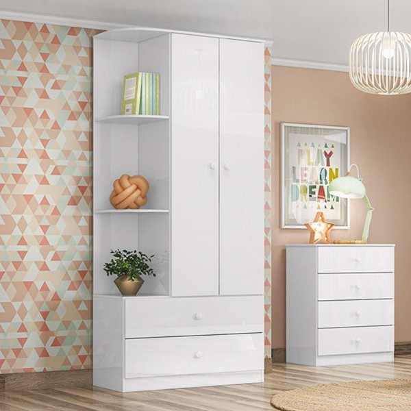 Encontraproduto.com.br - Guarda Roupa Infantil com Cantoneira Recanto H02 Branco - Mpozenato