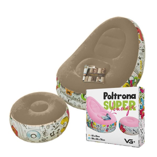 Encontraproduto.com.br - Poltrona Inflável Super Lounge Grafite Com Puff Aveludado VG Plus Marrom