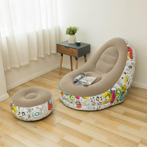 Encontraproduto.com.br - Poltrona Inflável Super Lounge Grafite Com Puff Aveludado VG Plus Marrom