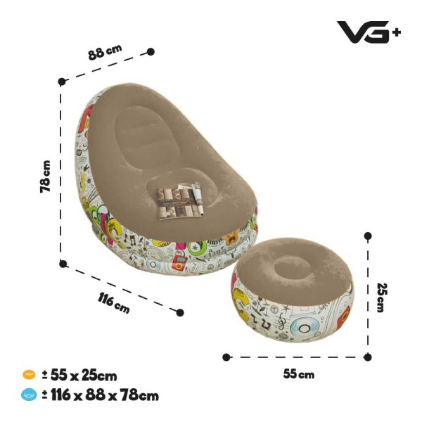 Encontraproduto.com.br - Poltrona Inflável Super Lounge Grafite Com Puff Aveludado VG Plus Marrom