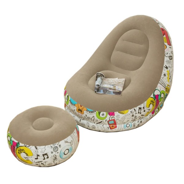 Encontraproduto.com.br - Poltrona Inflável Super Lounge Grafite Com Puff Aveludado VG Plus Marrom