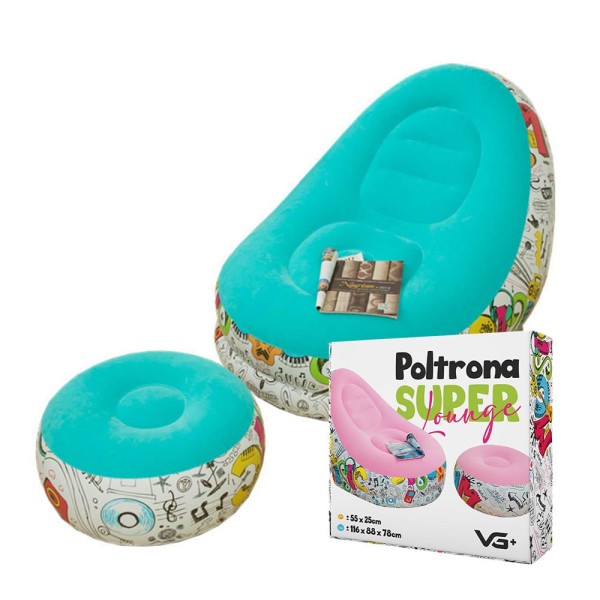 Encontraproduto.com.br - Poltrona Inflável Super Lounge Grafite Com Puff Aveludado VG Plus Azul