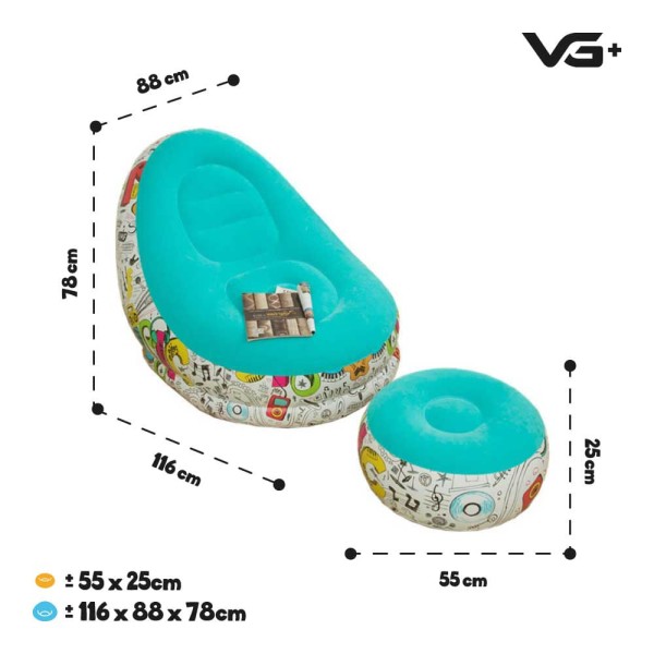 Encontraproduto.com.br - Poltrona Inflável Super Lounge Grafite Com Puff Aveludado VG Plus Azul