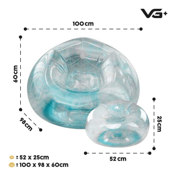 Encontraproduto.com.br - Poltrona Inflável Lazy Lounge Glitter Com Puff VG Plus Azul