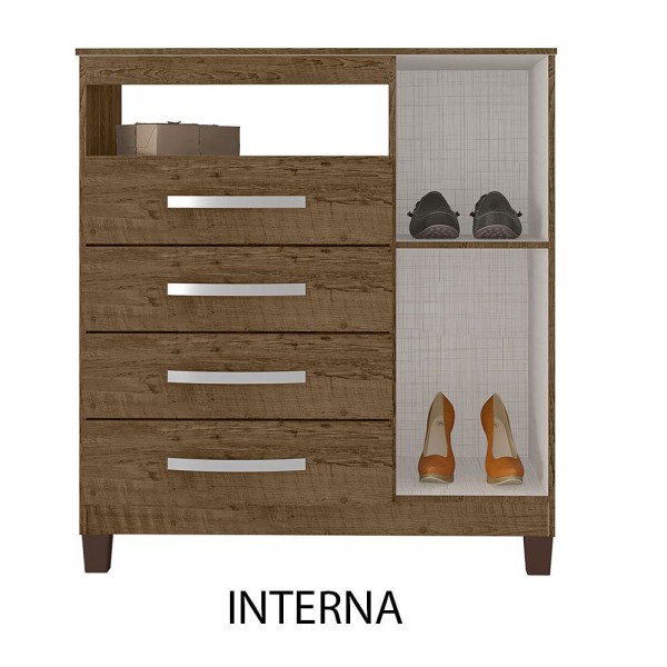 Encontraproduto.com.br - Guarda Roupa Casal Londres Com Espelho E Cômoda Sapateira Cannes E Multiuso Teka Champanhe Incorplac