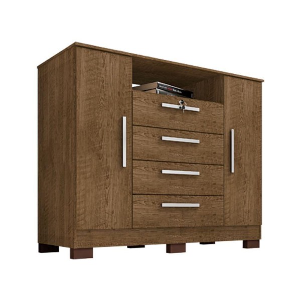 Encontraproduto.com.br - Guarda Roupa Solteiro 3 Portas 2 Gavetas Modena Com Cômoda Madri 2 Portas 4 Gavetas Malbec Incorplac