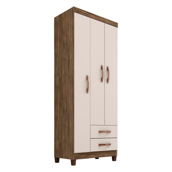 Encontraproduto.com.br - Guarda Roupa Solteiro 3 Portas 2 Gavetas Com Cômoda 5 Gavetas Cannes Teka Champanhe Incorplac