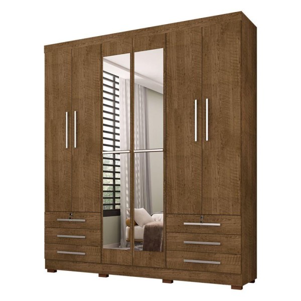 Kit 2 Guarda Roupa De Casal 6 Portas 6 Gavetas Com Espelho Londres Malbec Incorplac