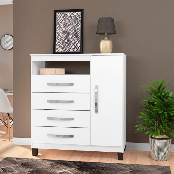 Encontraproduto.com.br - Kit Cômoda Sapateira 1 Porta 4 Gavetas Cannes Com Multiuso Egito 2 Portas Branco Incorplac