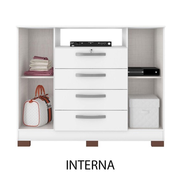 Encontraproduto.com.br - Guarda Roupa Solteiro 4 Portas E 2 Gavetas Modena Com Cômoda Madri E Multiuso Egito Malbec Incorplac