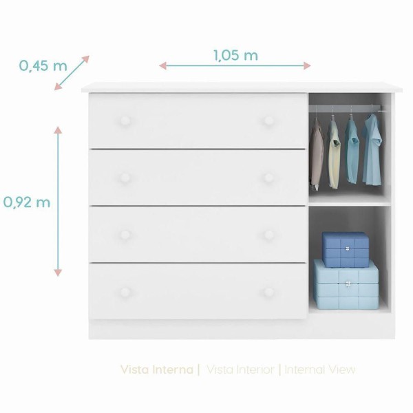 Encontraproduto.com.br - Cômoda Infantil Com 1 Porta E 4 Gavetas Elisa Cor Branco Phoenix Baby