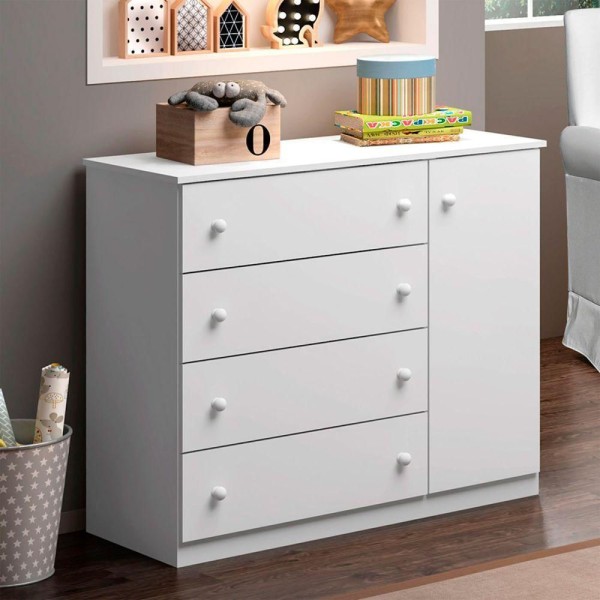 Encontraproduto.com.br - Cômoda Infantil Com 1 Porta E 4 Gavetas Elisa Cor Branco Phoenix Baby