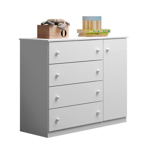 Encontraproduto.com.br - Cômoda Infantil Com 1 Porta E 4 Gavetas Elisa Cor Branco Phoenix Baby