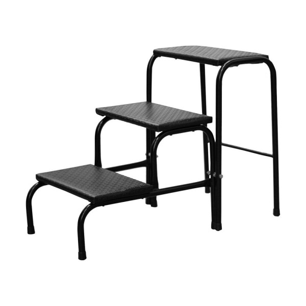 Encontraproduto.com.br - Escadinha Multiuso 3 Degraus Em Mdf Com Emborrachado Antiderrapante Dobrável Cor Preta Combo Stock