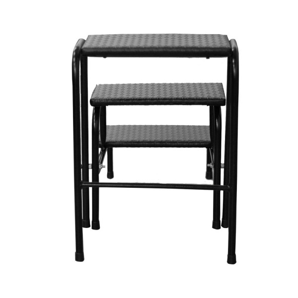 Encontraproduto.com.br - Escadinha Multiuso 3 Degraus Em Mdf Com Emborrachado Antiderrapante Dobrável Cor Preta Combo Stock