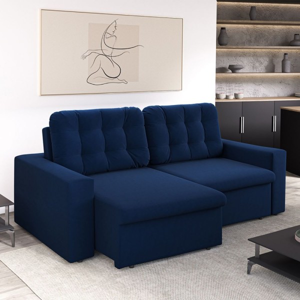 Sofá Smith Retrátil 3 Lugares Suede Azul Marinho 180cm Azul