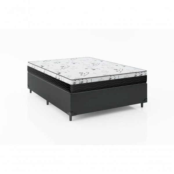 Encontraproduto.com.br - Cama Box Casal 138 Preto Com Colchão D33 One Face Bello Box 58x138x188