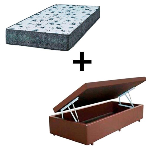 Encontraproduto.com.br - Cama Box Baú Solteiro 88 Tecido Marrom Com Colchão Alegro Bello Box D28 Cinza 58x88x188