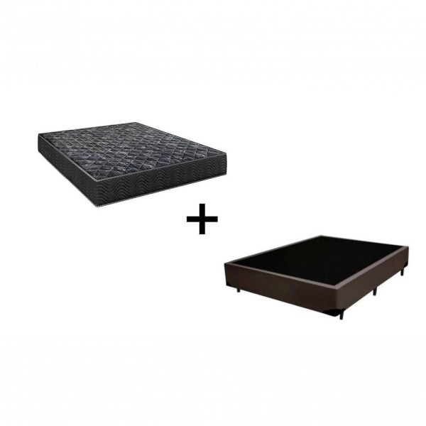 Encontraproduto.com.br - Cama Box Casal 138 Tecido Marrom Com Colchão Lisboa Bello Box D28 Preto