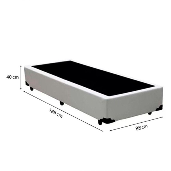 Encontraproduto.com.br - Cama Box Solteiro 88 Tecido Branco Com Colchão Paris Bello Box Molas Preto 66x88x188