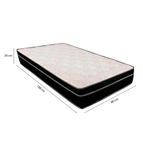 Encontraproduto.com.br - Cama Box Solteiro 88 Tecido Branco Com Colchão Paris Bello Box Molas Preto 66x88x188