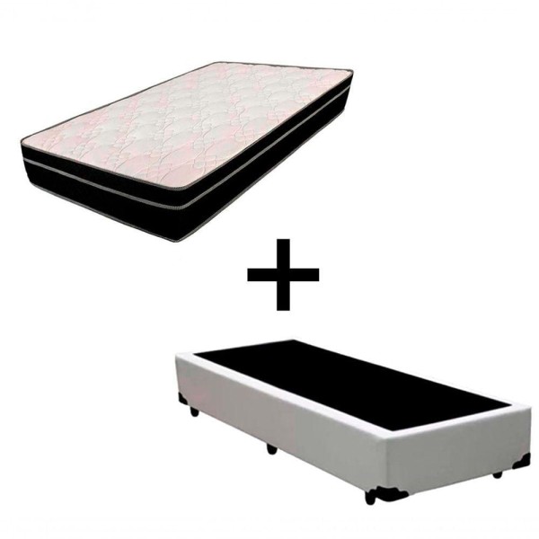 Encontraproduto.com.br - Cama Box Solteiro 88 Tecido Branco Com Colchão Paris Bello Box Molas Preto 66x88x188