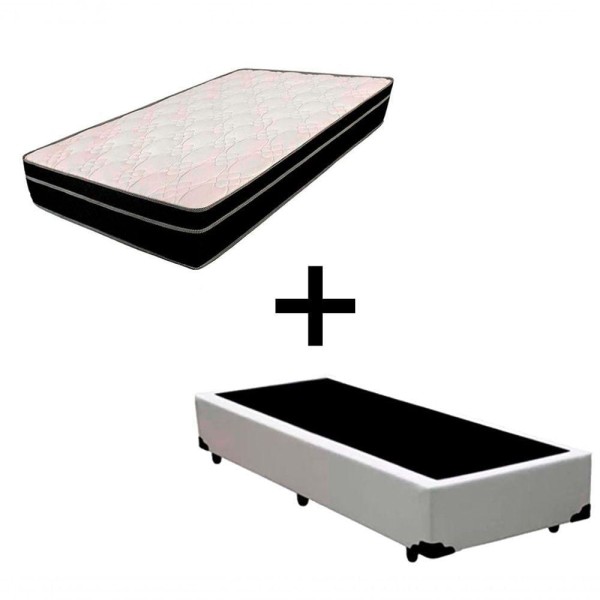 Encontraproduto.com.br - Cama Box Solteiro 88 Tecido Branco Com Colchão Paris Bello Box Molas Preto 66x88x188