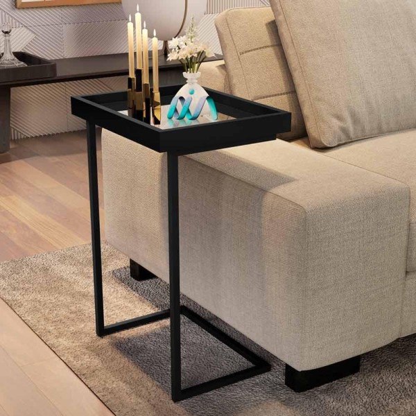 Encontraproduto.com.br - Mesa Lateral Para Sofá Com Espelho Preto 4774 Luxo Jb Bechara