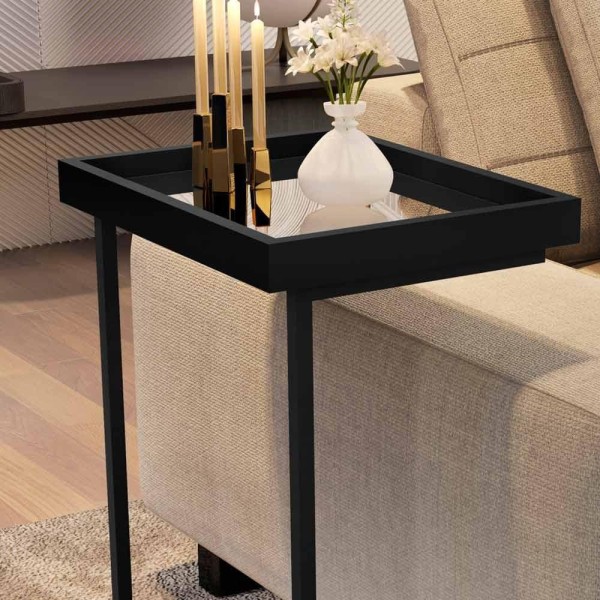 Encontraproduto.com.br - Mesa Lateral Para Sofá Com Espelho Preto 4774 Luxo Jb Bechara