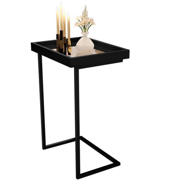 Encontraproduto.com.br - Mesa Lateral Para Sofá Com Espelho Preto 4774 Luxo Jb Bechara