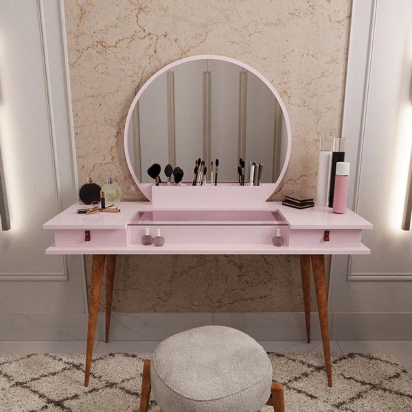 Encontraproduto.com.br - Penteadeira Diana Com 2 Gavetas Porta De Vidro E Nichos Rose Rose
