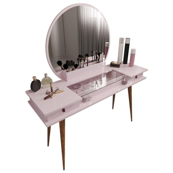 Encontraproduto.com.br - Penteadeira Diana Com 2 Gavetas Porta De Vidro E Nichos Rose Rose