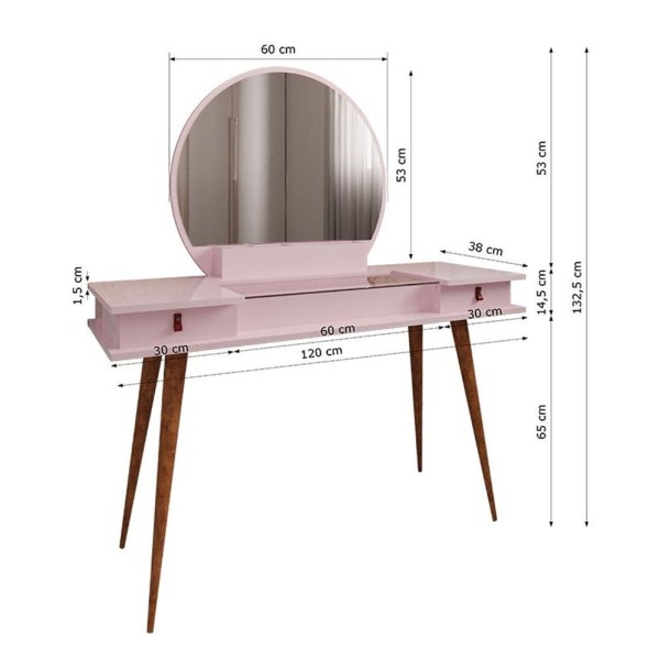 Encontraproduto.com.br - Penteadeira Diana Com 2 Gavetas Porta De Vidro E Nichos Rose Rose