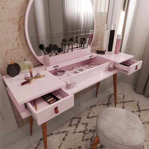 Encontraproduto.com.br - Penteadeira Diana Com 2 Gavetas Porta De Vidro E Nichos Rose Rose