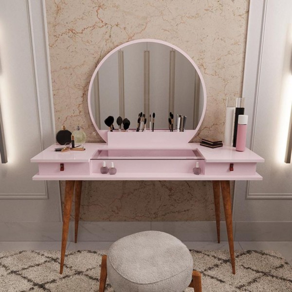 Encontraproduto.com.br - Penteadeira Diana Com 2 Gavetas Porta De Vidro E Nichos Rose Rose