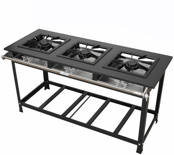 Fogão Industrial 3 Bocas, Queimadores Duplo, Grelhas 40x40, com Espera Forno - JS Fogões - (7032)