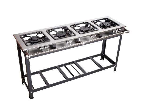 Fogão Industrial 4 Bocas, 02 Queimador Duplo e 02 Simples, Em Linha, Grelhas 30x30, Mesa Inox Prime - JS Fogões - (100042)