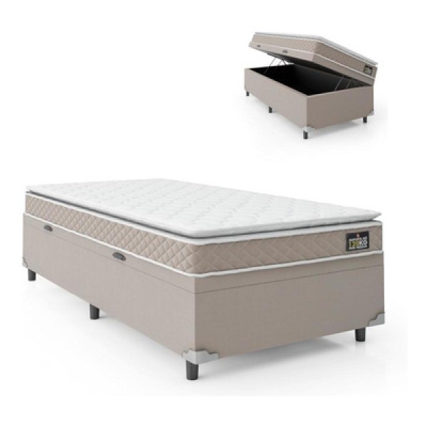 Encontraproduto.com.br - Cama Box Baú Solteiro Colchão D33 Pillow Top Millenium 88x188x57cm Bege Suporta Até 120kg Por Pessoa