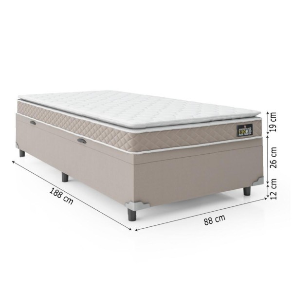 Encontraproduto.com.br - Cama Box Baú Solteiro Colchão D33 Pillow Top Millenium 88x188x57cm Bege Suporta Até 120kg Por Pessoa