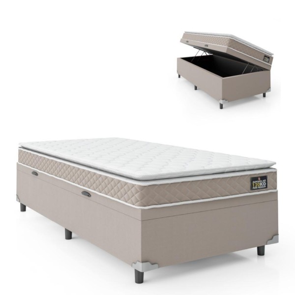 Encontraproduto.com.br - Cama Box Baú Solteiro Colchão D33 Pillow Top Millenium 88x188x57cm Bege Suporta Até 120kg Por Pessoa